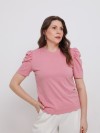 Blusa Feminina Manga Bufante de Algodão Lisa Serena Rosa Blush