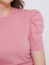 Blusa Feminina Manga Bufante de Algodão Lisa Serena Rosa Blush
