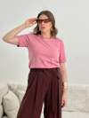 Camiseta Feminina de Algodão Lisa Manga Alongada Ana Rosa Blush