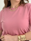Camiseta Feminina de Algodão Lisa Manga Alongada Ana Rosa Blush