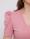 Blusa Feminina de Algodão Premium Manga Bufante Decote V Alice Rosa Blush