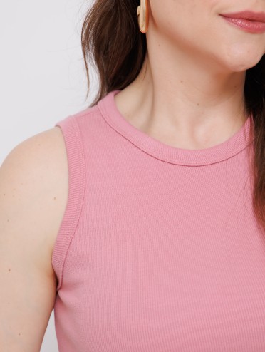 Blusa Regata Canelada 100% Algodão Helô Rosa Blush