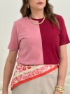 Camiseta Feminina 100% Algodão Premium Bicolor Blush e Vinho
