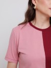 Camiseta Feminina 100% Algodão Premium Bicolor Blush e Vinho