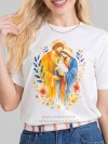 Camiseta Feminina Algodão Premium Estampada Sagrada Família Off White