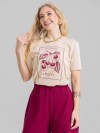 Camiseta Feminina Algodão Premium Estampada Cereja Bege