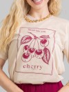 Camiseta Feminina Algodão Premium Estampada Cereja Bege