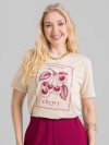 Camiseta Feminina Algodão Premium Estampada Cereja Bege