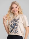 Camiseta Feminina Algodão Premium Estampada Outono Bege