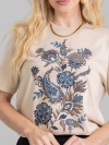 Camiseta Feminina Algodão Premium Estampada Outono Bege