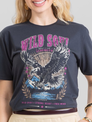 Camiseta Feminina Algodão Premium Estampada Wild Soul Grafite