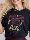 Camiseta Feminina Algodão Premium Estampada Rock Preto