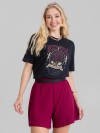 Camiseta Feminina Algodão Premium Estampada Rock Preto