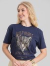 Camiseta Feminina Algodão Premium Estampada Animal Print Marinho