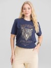 Camiseta Feminina Algodão Premium Estampada Animal Print Marinho