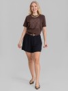 Camiseta Feminina Algodão Premium Estampada Renda Marrom Café