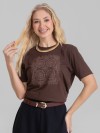 Camiseta Feminina Algodão Premium Estampada Renda Marrom Café
