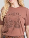 Camiseta Feminina Algodão Premium Estampada Western Marrom Cacau