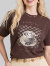Camiseta Feminina Algodão Premium Estampada Morning Club Marrom Café