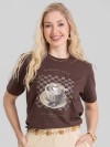 Camiseta Feminina Algodão Premium Estampada Morning Club Marrom Café