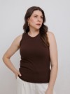 Blusa Regata Canelada 100% Algodão Helô Marrom Café