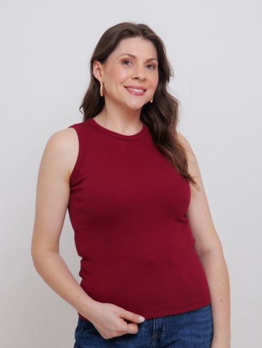 Blusa Regata Canelada 100% Algodão Helô Vinho
