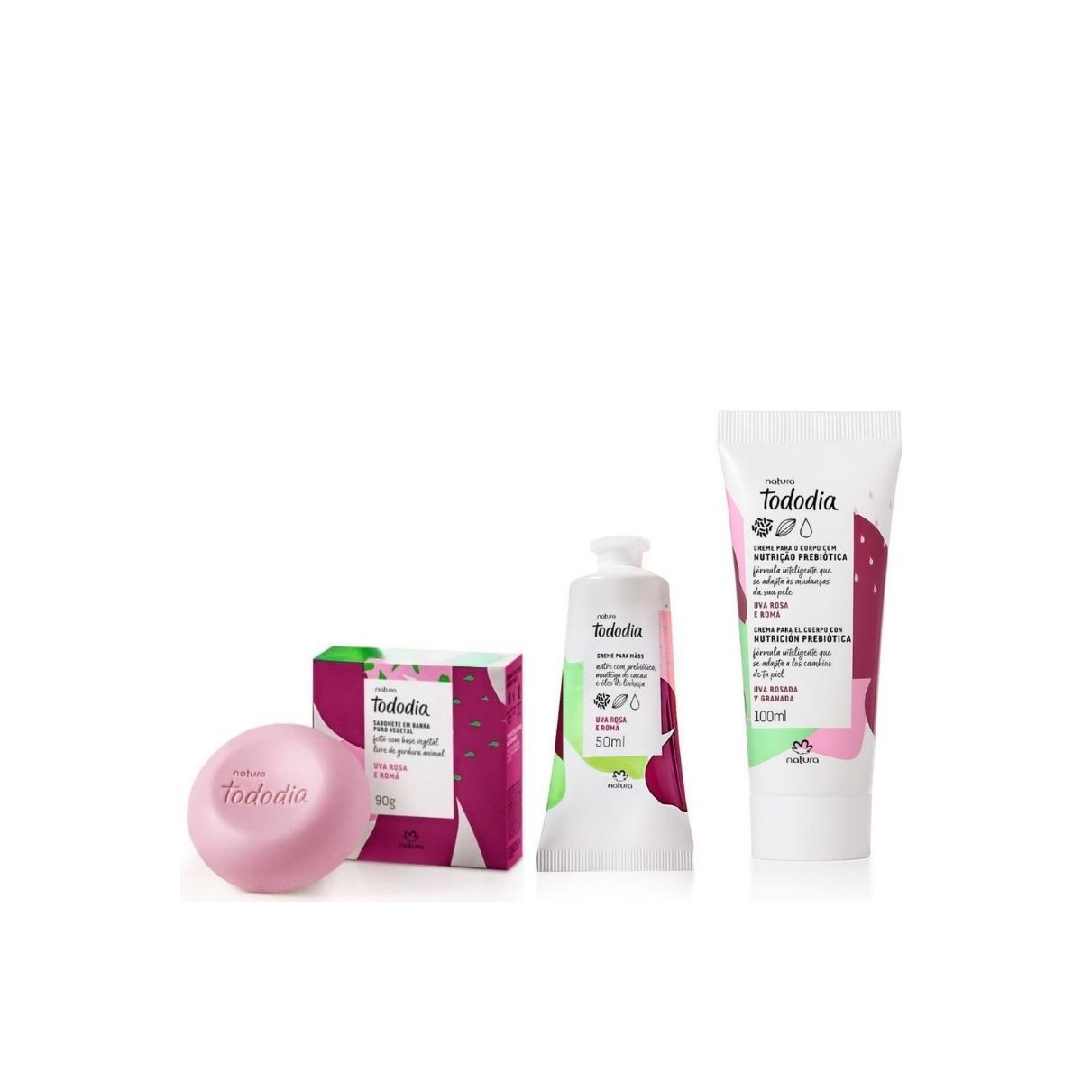 Natura Tododia Uva Rosa E Roma Kit Creme Maos Corpo Sabonete