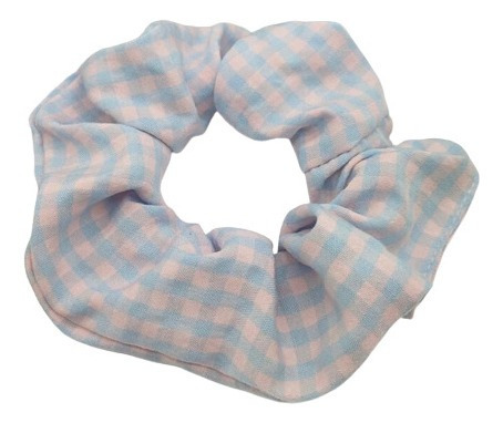 Kit 6x Scrunchies Frufru Xuxinha Elástico De Cabelo Xadrez Cor:Sortidas