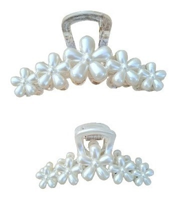 Kit 2x Prendedor De Cabelo Piranha Pérola Moda Cor:Pérola