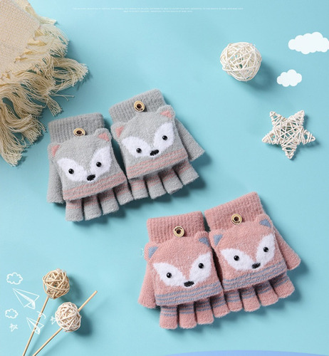 Luvas Luvinhas Sem Dedo Raposa Crianças 3-7 Anos Tamanho:UN;Cor:Cinza