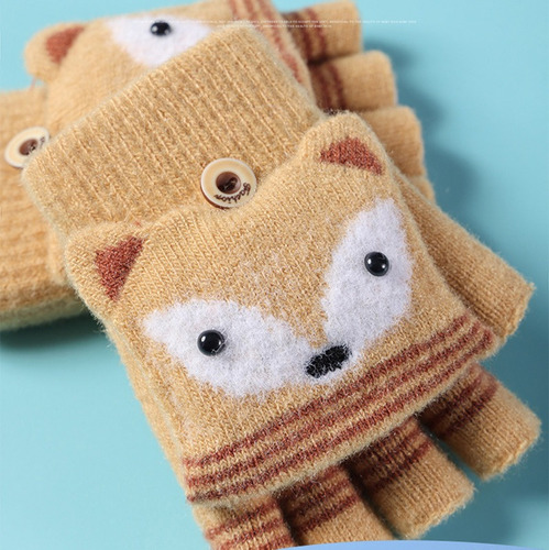 Luvas Luvinhas Sem Dedo Raposa Crianças 3-7 Anos Tamanho:UN;Cor:Cinza