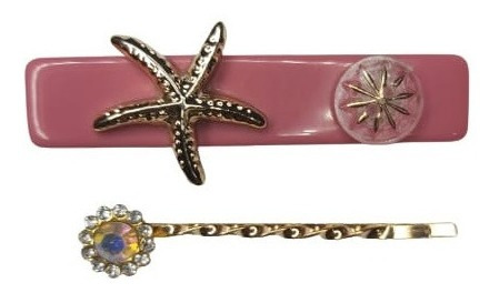 Kit Grampo Strass E Presilha Resina Aplicação Estrela Metal Cor:Rosa-claro