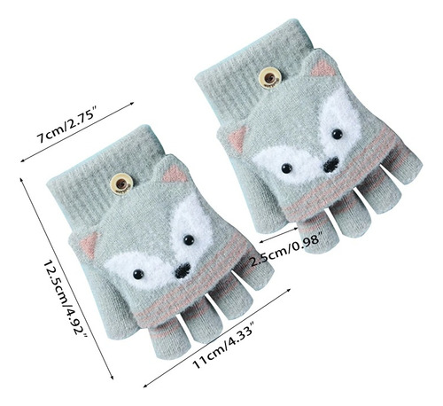 Luvas Luvinhas Sem Dedo Raposa Crianças 3-7 Anos Tamanho:UN;Cor:Cinza