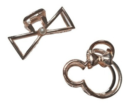 Kit 2x Prendedor Piranha Metal Mickey E Laço Cor:Rosé