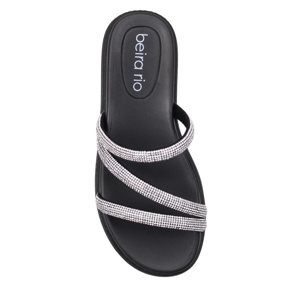 Rasteira Beira Rio Feminino Slide com Strass Pedras Preto