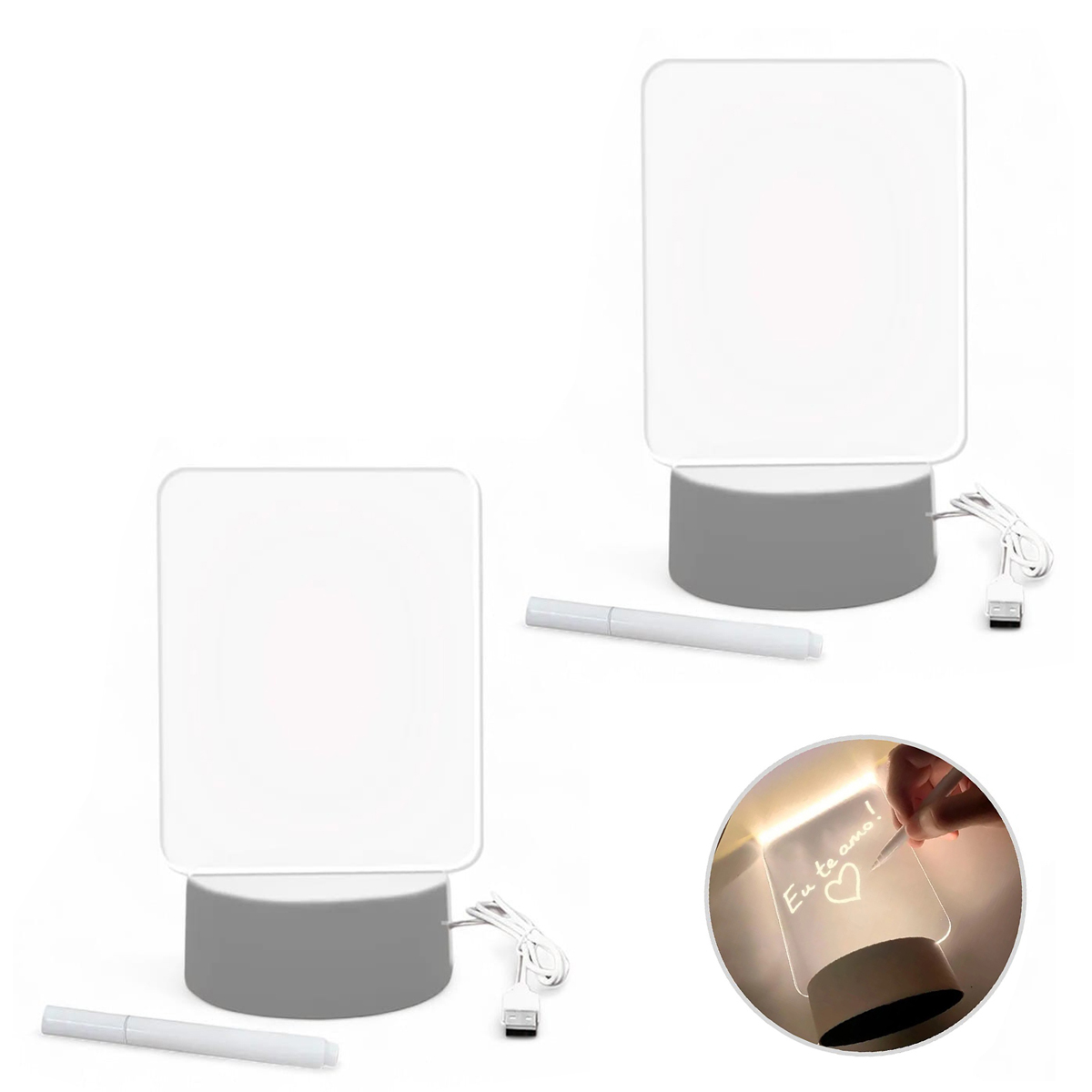 Kit 2 Luminária De Mesa Led Com Tela Para Escrever 16x10cm