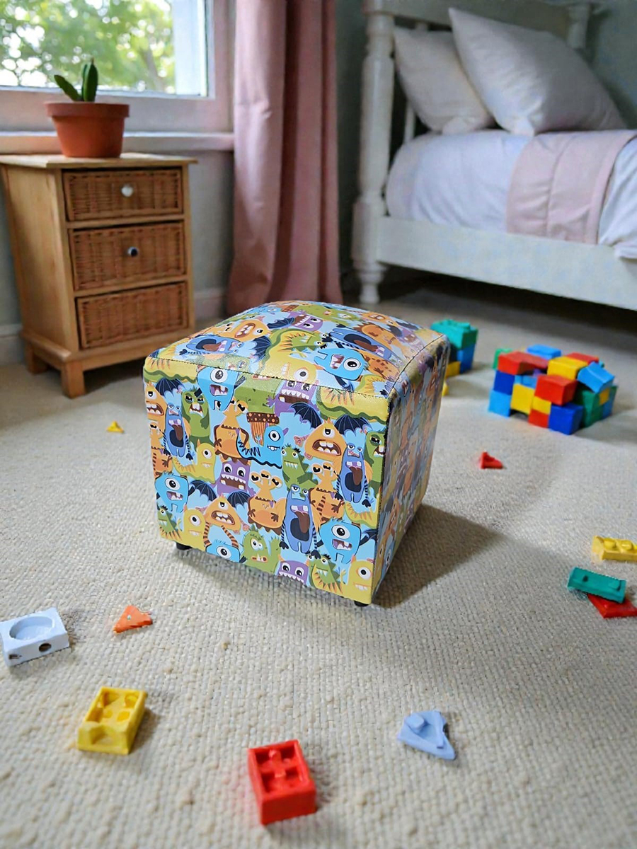 Mini Puff Banqueta Quadrado Fofo Cubo Decorativo Courino