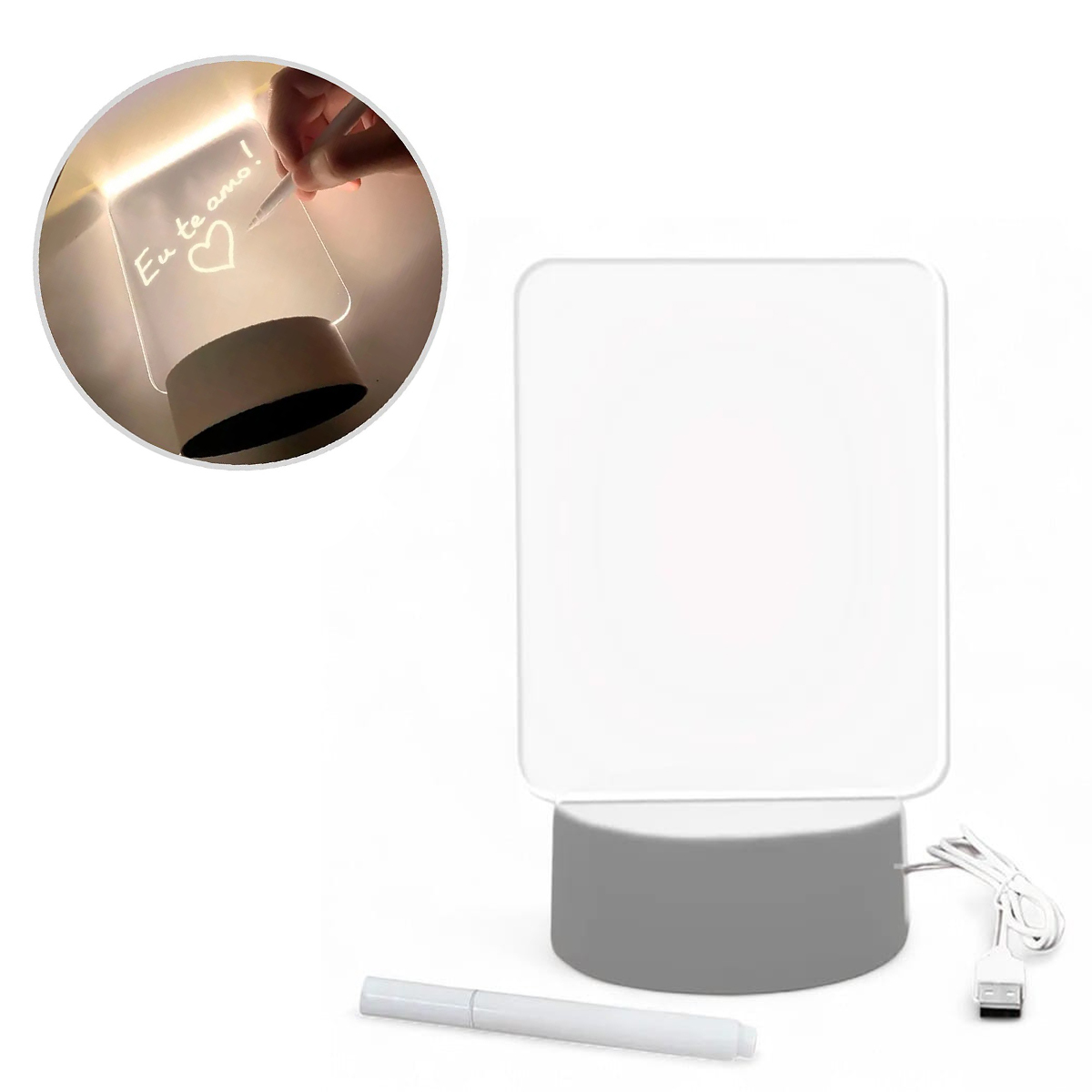 Luminária De Mesa Led Com Tela Para Escrever 16x10cm Branco