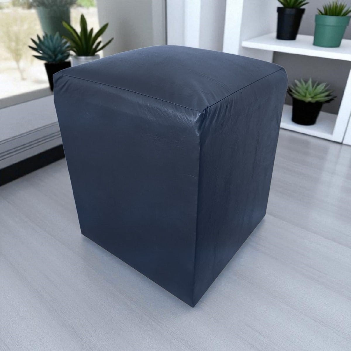 Puff Banqueta Quadrado Cubo Decorativo Courino e Suede