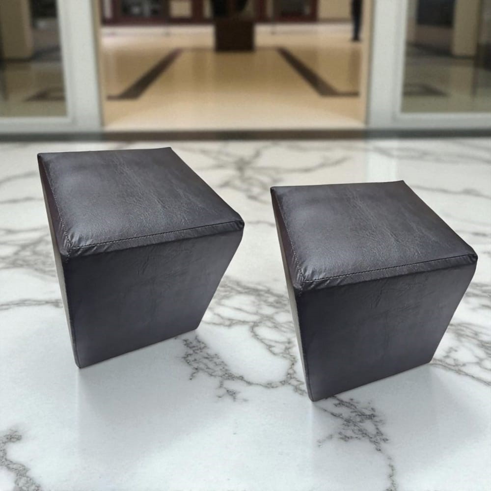 Kit 02 Mini Puff Banqueta Quadrado Decorativo Courino e Suede