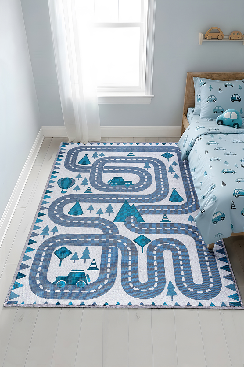 Tapete Quarto Infantil 1,00x1,50 Antiderrapante Domani Pista