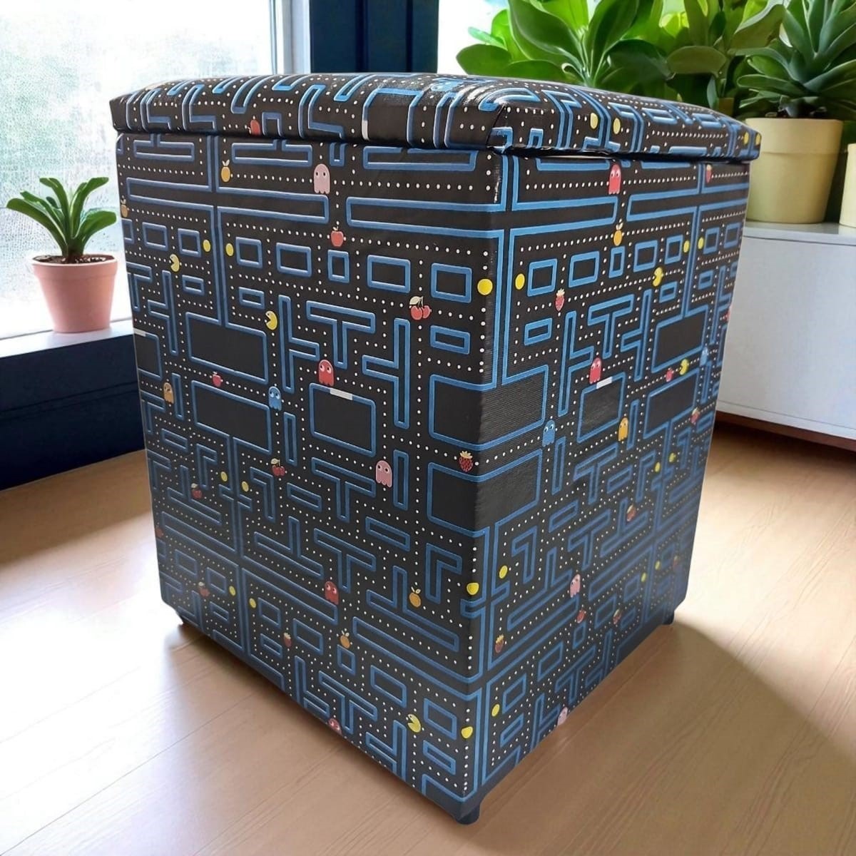 Puff Baú Banqueta Quadrado Cubo Decorativo Courino e Suede