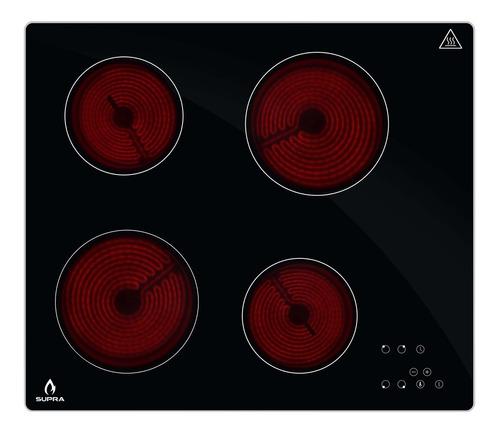 Parrilla Supra Vitroceramica 4 Quemadores Cristal Templado color Negro Marco Protector de Aluminio