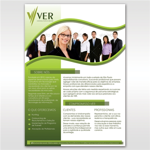 Folder tamanho A4, sem dobras, só frente (VER Consultoria em RH)