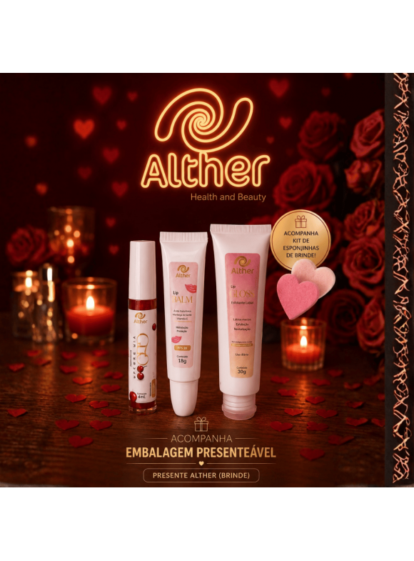 Kit Beijo Perfeito ALTHER | Esfoliante Labial + Gloss + Lip Balm + Brinde