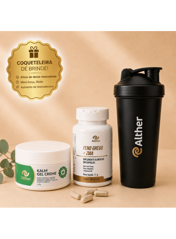 Kit Atitude & Bem-Estar - com Feno Grego + Kalm Gel e Garrafa 600 ml de Brinde ALTHER