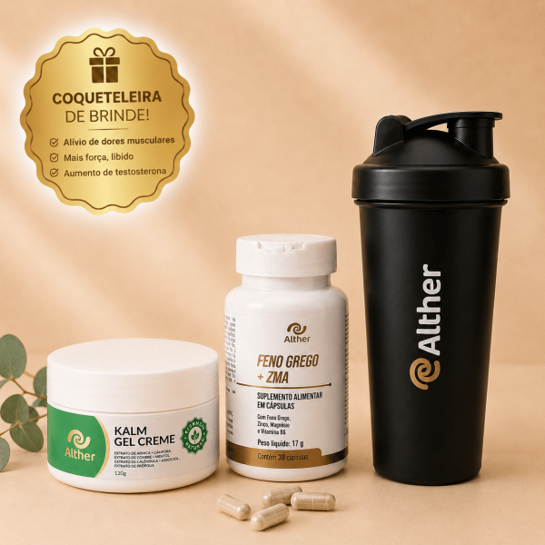 Kit Atitude & Bem-Estar - com Feno Grego + Kalm Gel e Garrafa 600 ml de Brinde ALTHER