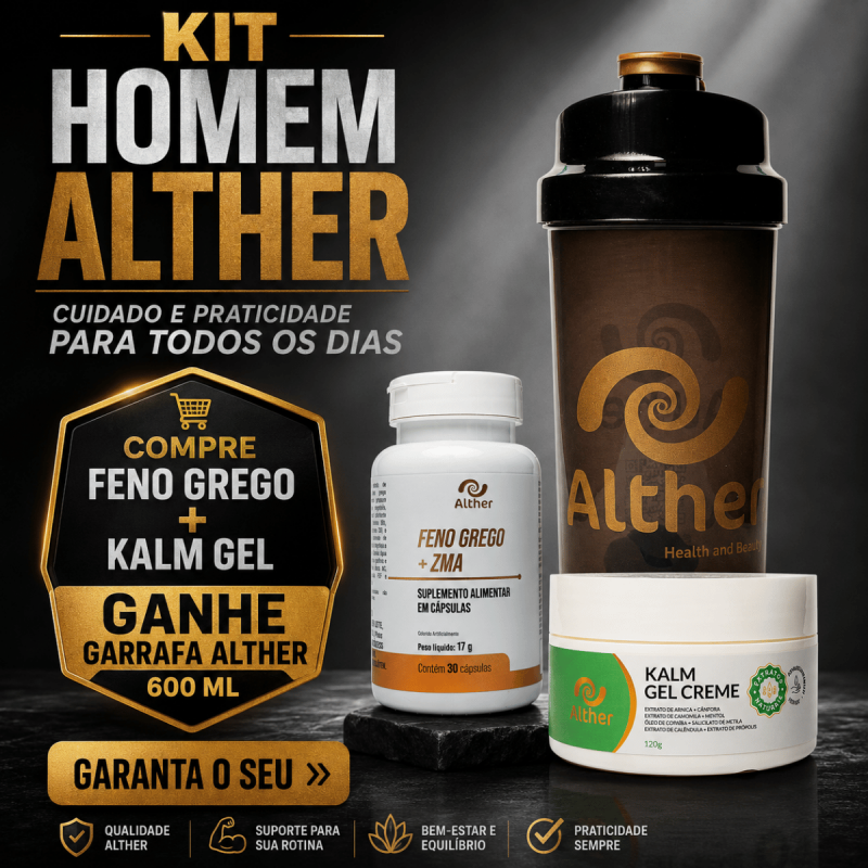 Kit Atitude & Bem-Estar - com Feno Grego + Kalm Gel e Garrafa 600 ml de Brinde ALTHER