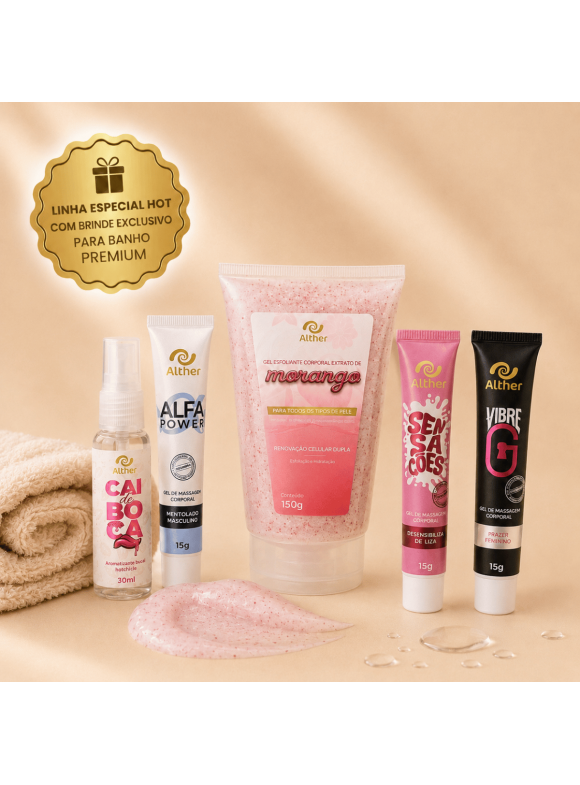 Kit Hot ALTHER, |Tornando Noites a dois mais Quentres - com Esfoliante de Brinde | Vibre G, Alfa Power, Sensações e Cai de Boca