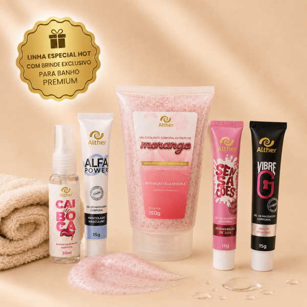 Kit Hot ALTHER, |Tornando Noites a dois mais Quentres - com Esfoliante de Brinde | Vibre G, Alfa Power, Sensações e Cai de Boca